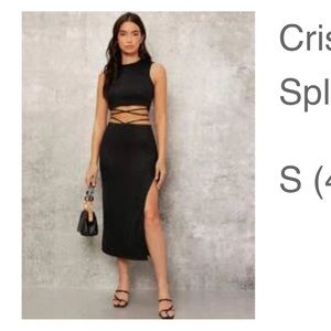 🩷 Criss cross tie back crop tank top & spilt thigh skirt set